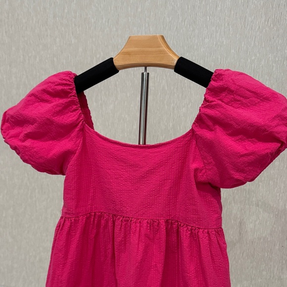 Janie AND Jack Girls Fuchsia Pink Puff Sleeve Seersucker Party Dress 8 - Picture 5 of 7